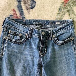 Miss Me Women's Blue Boot Cut Jeans with Embellished Pockets